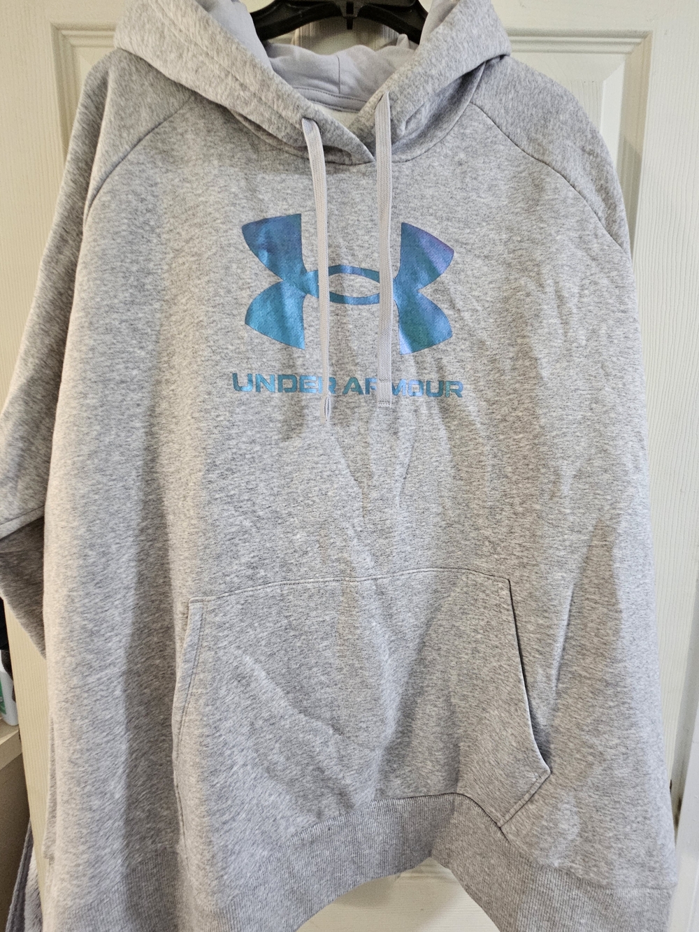 Under Armour Light Gray Hoodie with Teal Blue Logo